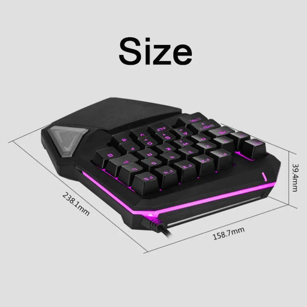 T9 Pro 7 Colors LED Backlit Single Hand Professional Gaming Keyboard Wrist Support 1.8m USB Wire Anti-Ghosting for PC | Компьютеры и