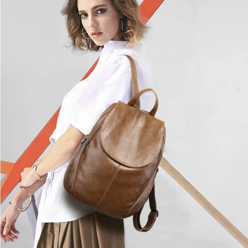 Фото Женский рюкзак модный простой тренд ПУ кожа рюкзаки сумки на плечо для женщин
