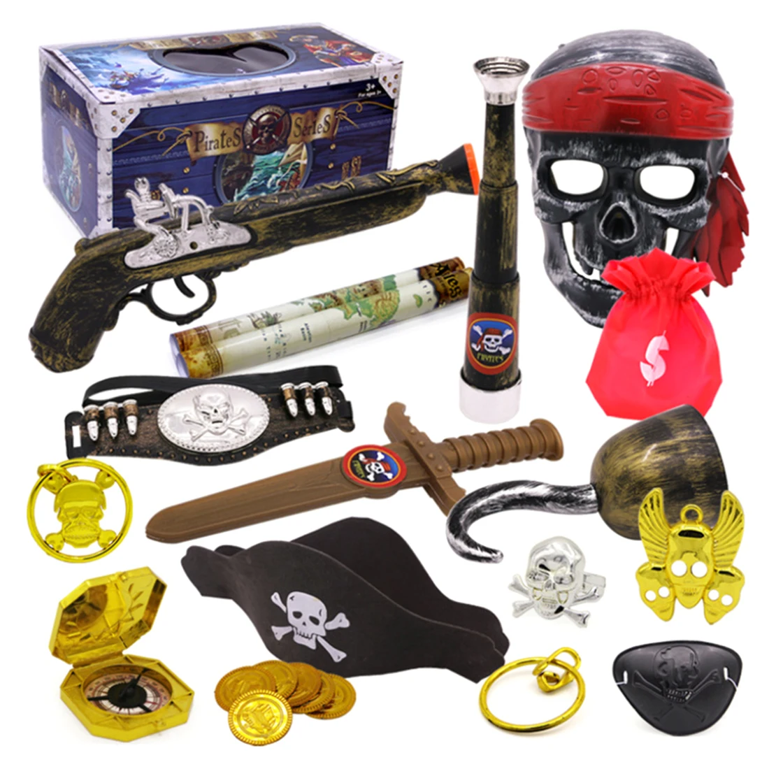 

Pirate Theme Toys Supplier Party Toy Decoration Set Dress Up Toy Treasure Box Type B Children Age 3+ Birthday Gift Kid's Party