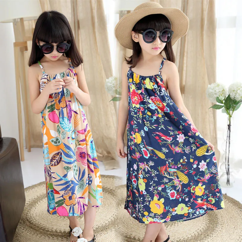 Holiday Beach Teenage Girls Clothing Dress Flowers Printed Maxi Long Dresses Summer 8 10 12 13 14 Years 2019 Sundresses | Детская одежда