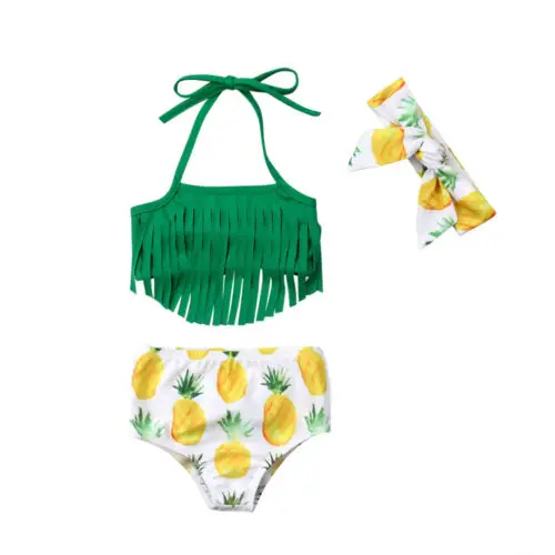 

3Pcs Newborn Baby Girl Pineapple Sunsuit Clothes Set Toddler Girls Kids Summer Tassels Floral Bathing Suit Beachwear