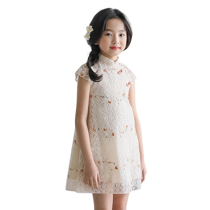 

simple china cheongsam 6 - 16 yrs baby girl floral qipao dress 2021 new children traditional ancient folk costume summer clothes