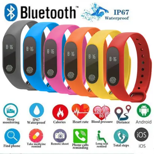 Спорт Здоровье Водонепроницаемый Фитнес Смарт часы трекер активности браслет на