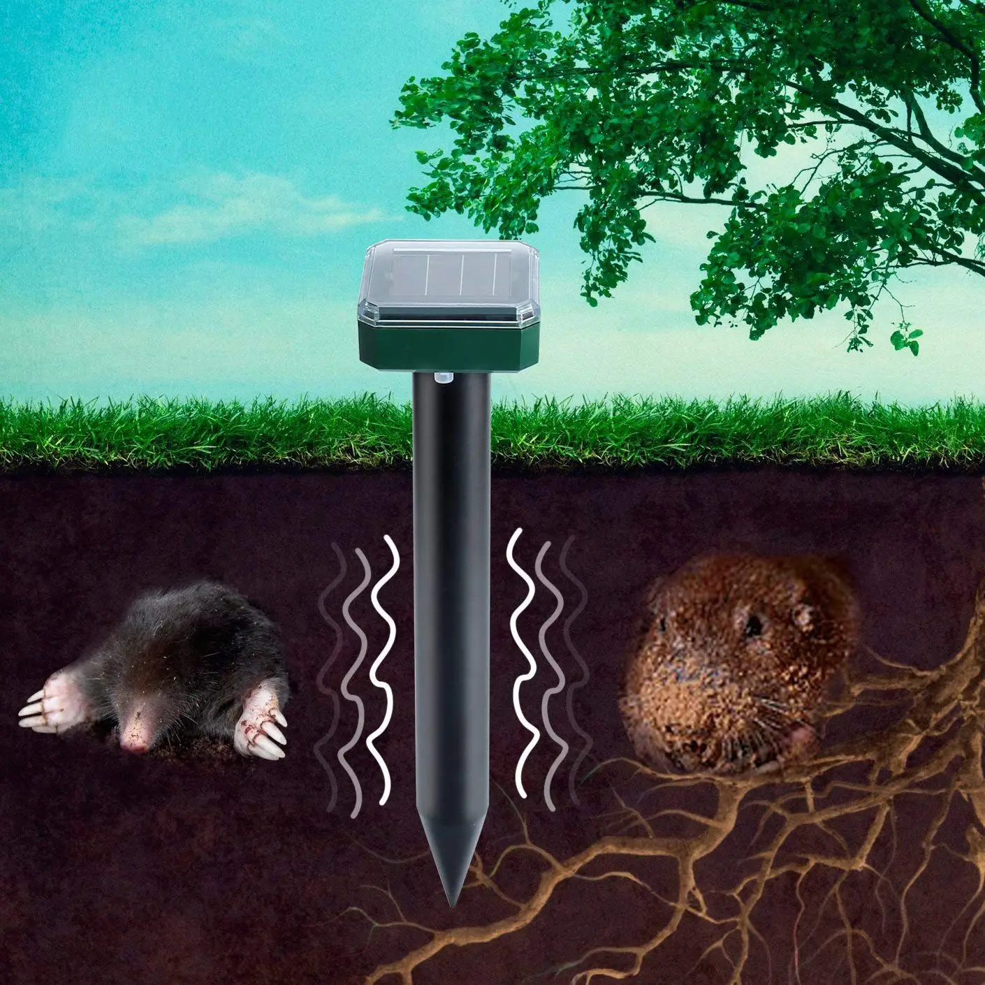 2 Pieces Solar Sonic Mole Repellent Vole Deterrent Chaser Spike | Дом и сад
