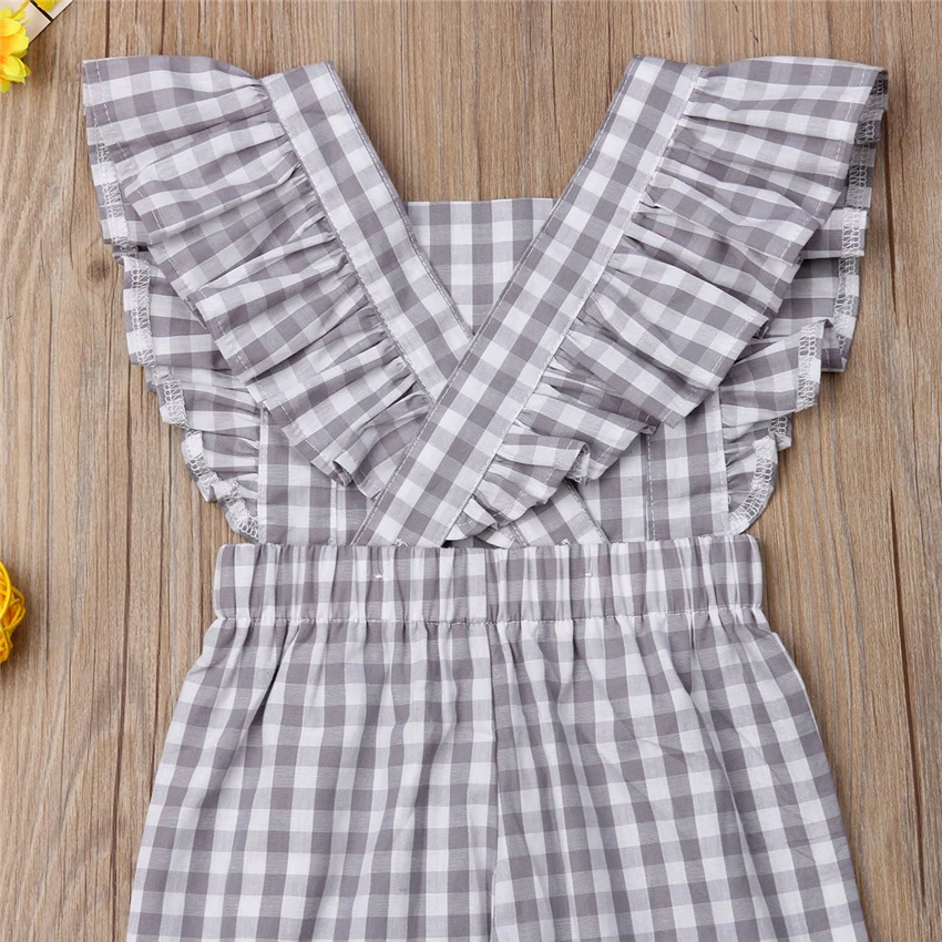 Pudcoco/Клетчатый комбинезон для маленьких девочек Детский костюм пляжного типа