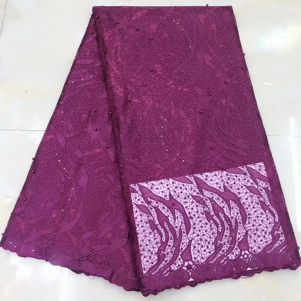 Винная африканская кружевная ткань с жемчугом 2019 вышивка бисером французское