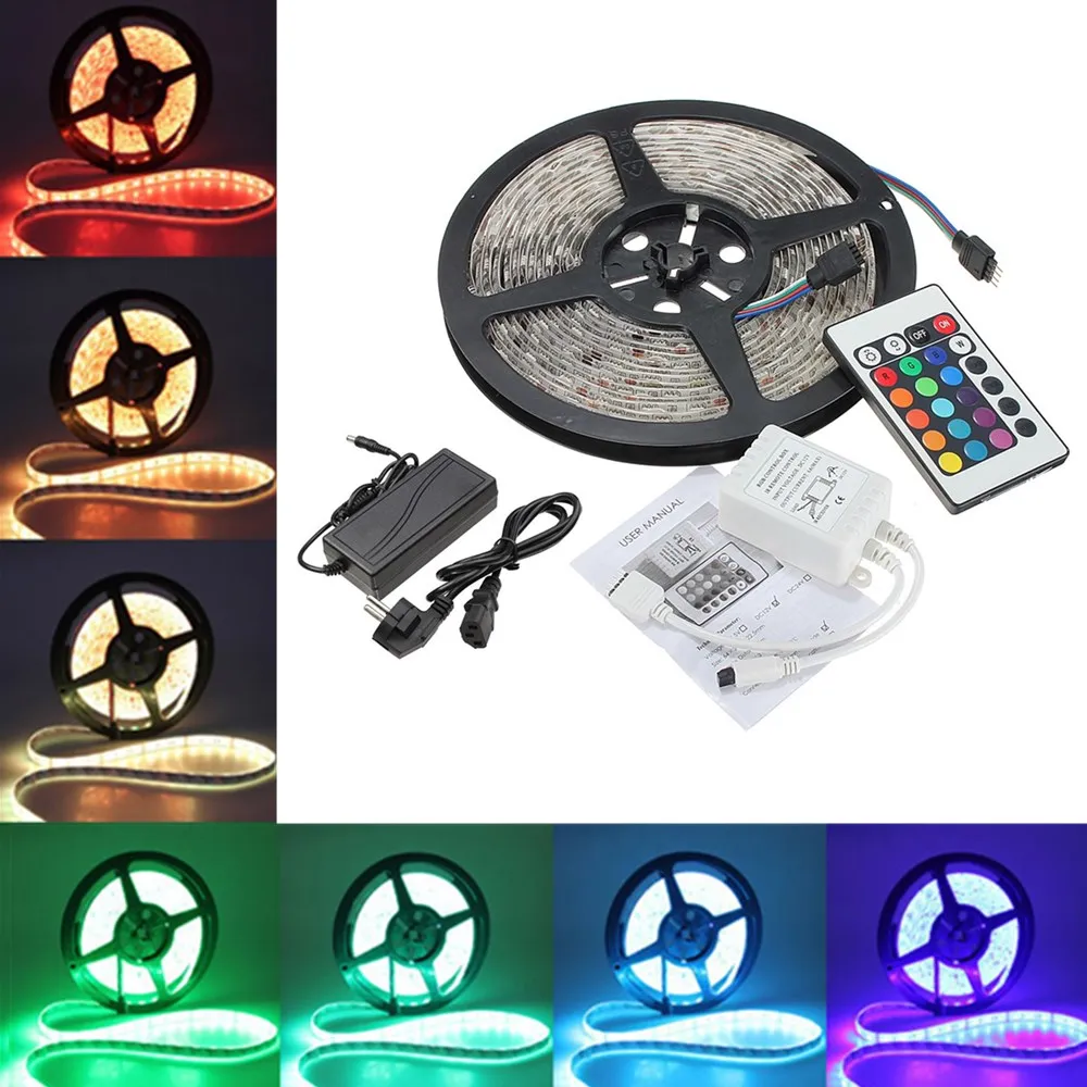 CLAITE 5 м 5050 RGB Водонепроницаемый 300 светодиодная полоса света DC12V + 24 ключа ИК