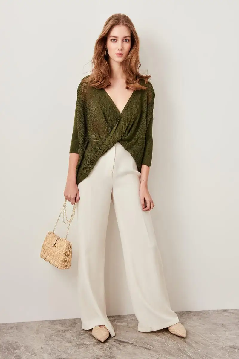 Trendyol хаки сетки detayymi двубортные летние трикотажные изделия свитер TCLSS19DU0019| |