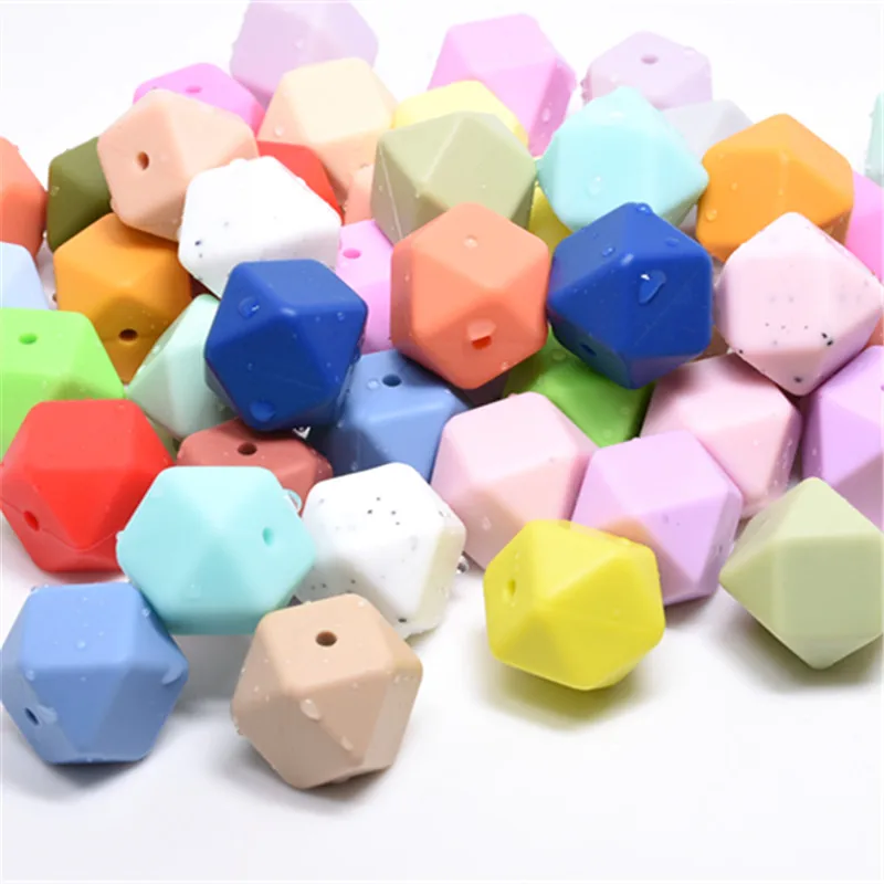 Cuentas de Silicona hexagonales para dentici&oacute;n de beb&eacute;, abalorios para morder de beb&eacute; de 14 MM, collar de cuentas de Silicona masticable, joyer&iacute;a de dentici&oacute;n, 50 Uds.-1
