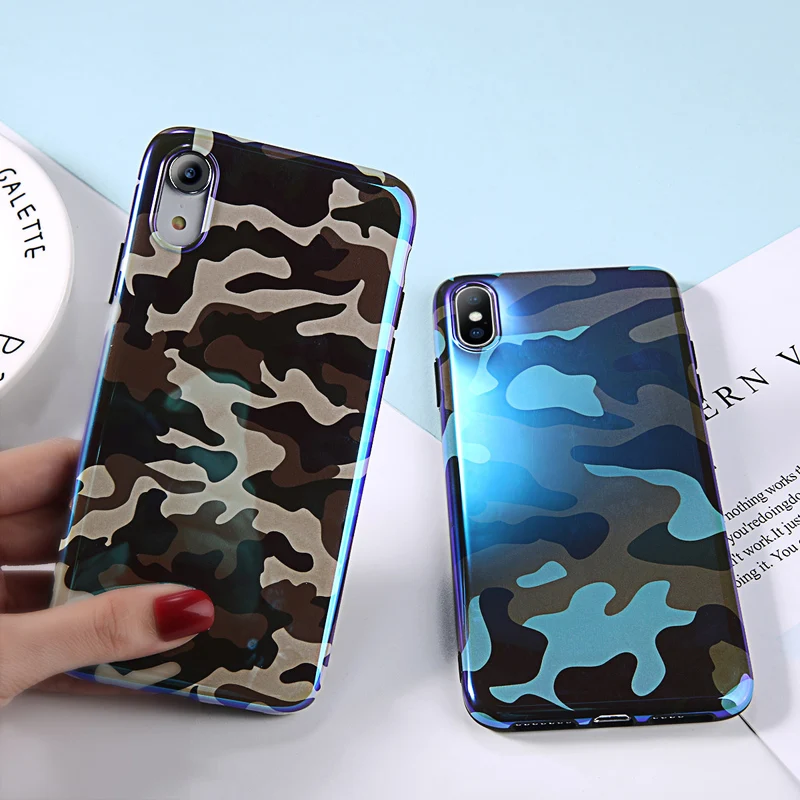 Moskado Blue Ray Phone Case For iPhone 6 6S 7 8 Plus X XR XS Max Green Military Camouflage Glossy Soft IMD Shell |