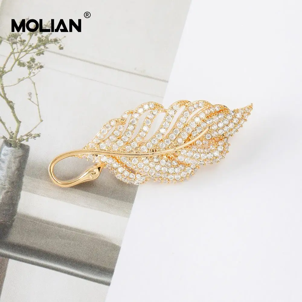 MOLIAN Leaf брошь кубические циркониевые шпильки серебро медь Винтажная золотые