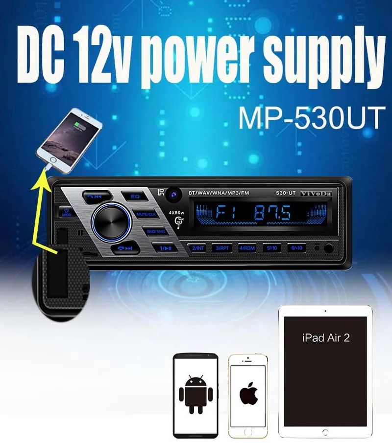 1 Din FM Hi Fi автомобильная аудиосистема Steoro с дистанционным управлением 12 в