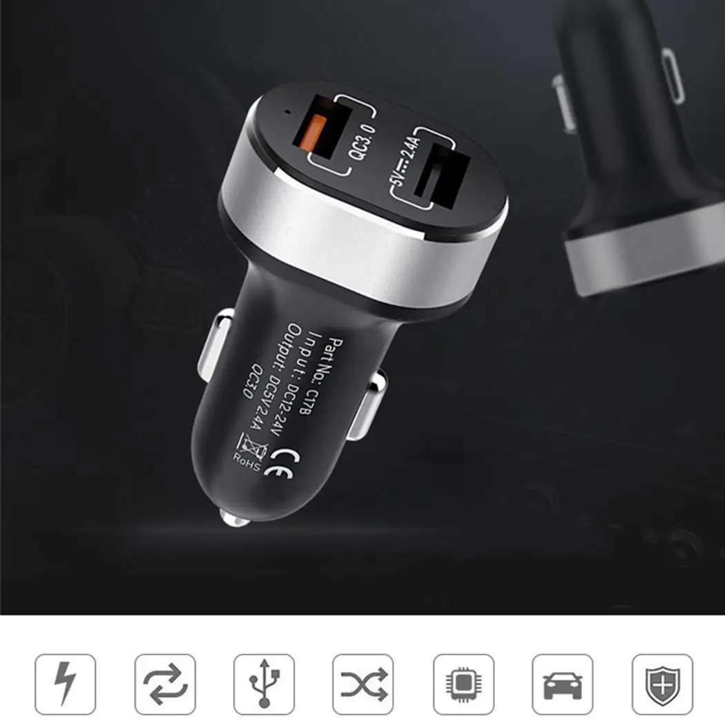 Универсальное автомобильное зарядное устройство QC3.0 с разъемом USB Mini Type C для