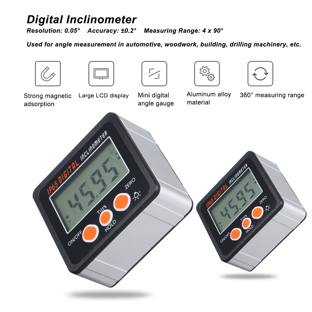 Digital Inclinometer IP65 Waterproof Aluminum Alloy Shell Electronic Protractor 4 * 90 Degree Range Mini Angle Gauge | Инструменты