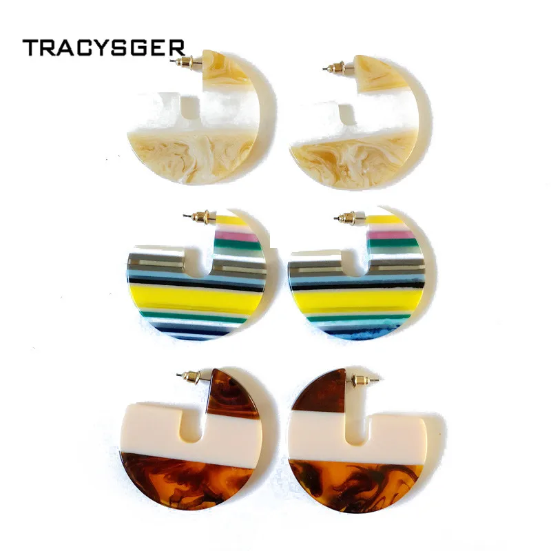 AM-ER30784/TRACYSGER/изысканные полукруглые радужные полосатые полимерные серьги |