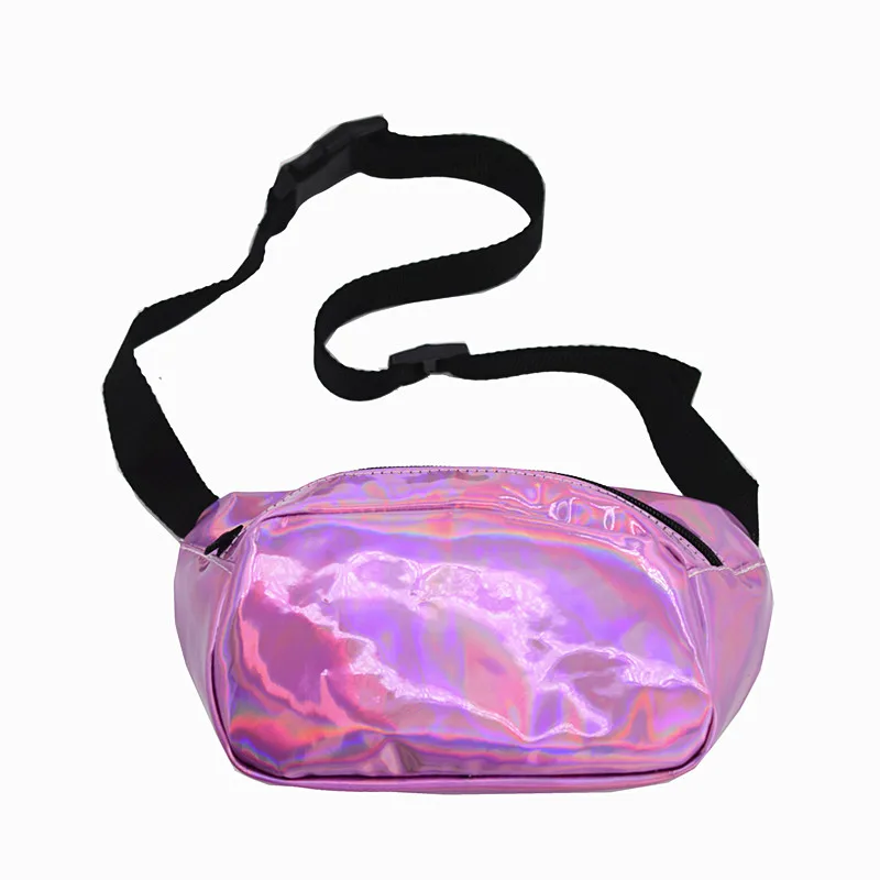 

Fashion holographic fanny pack designer waist pack for woman silver hologram PU leather waist packs bum fanny packs