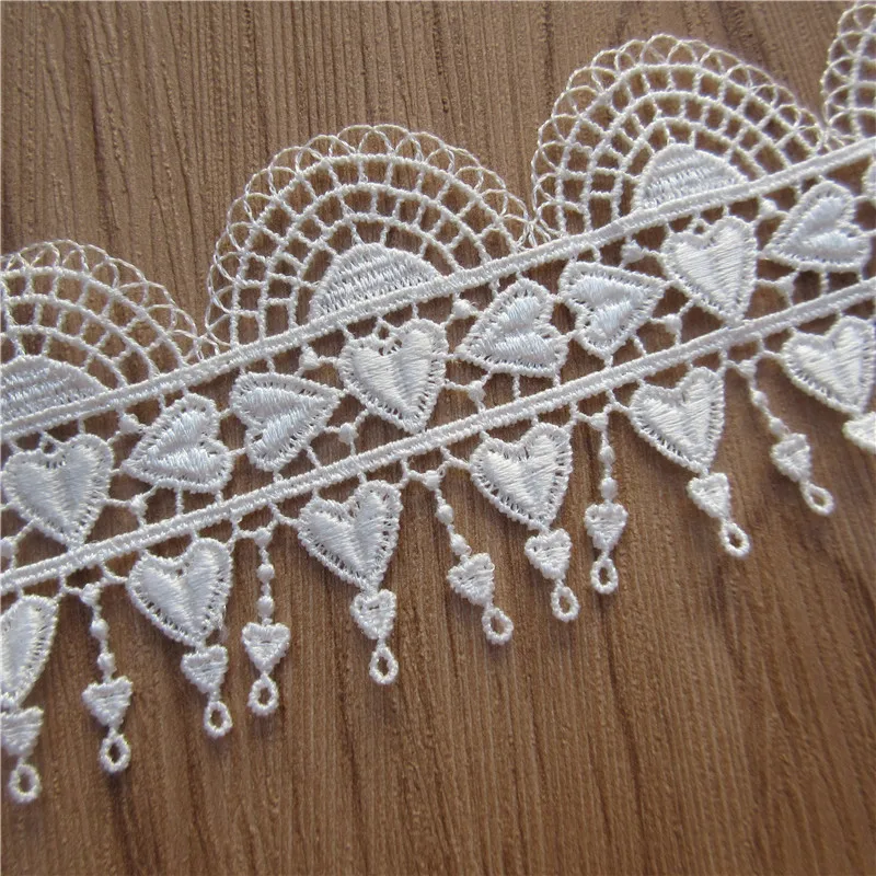 1 ярд растворимая белая бахрома в форме сердца вышитая кисточка кружевная