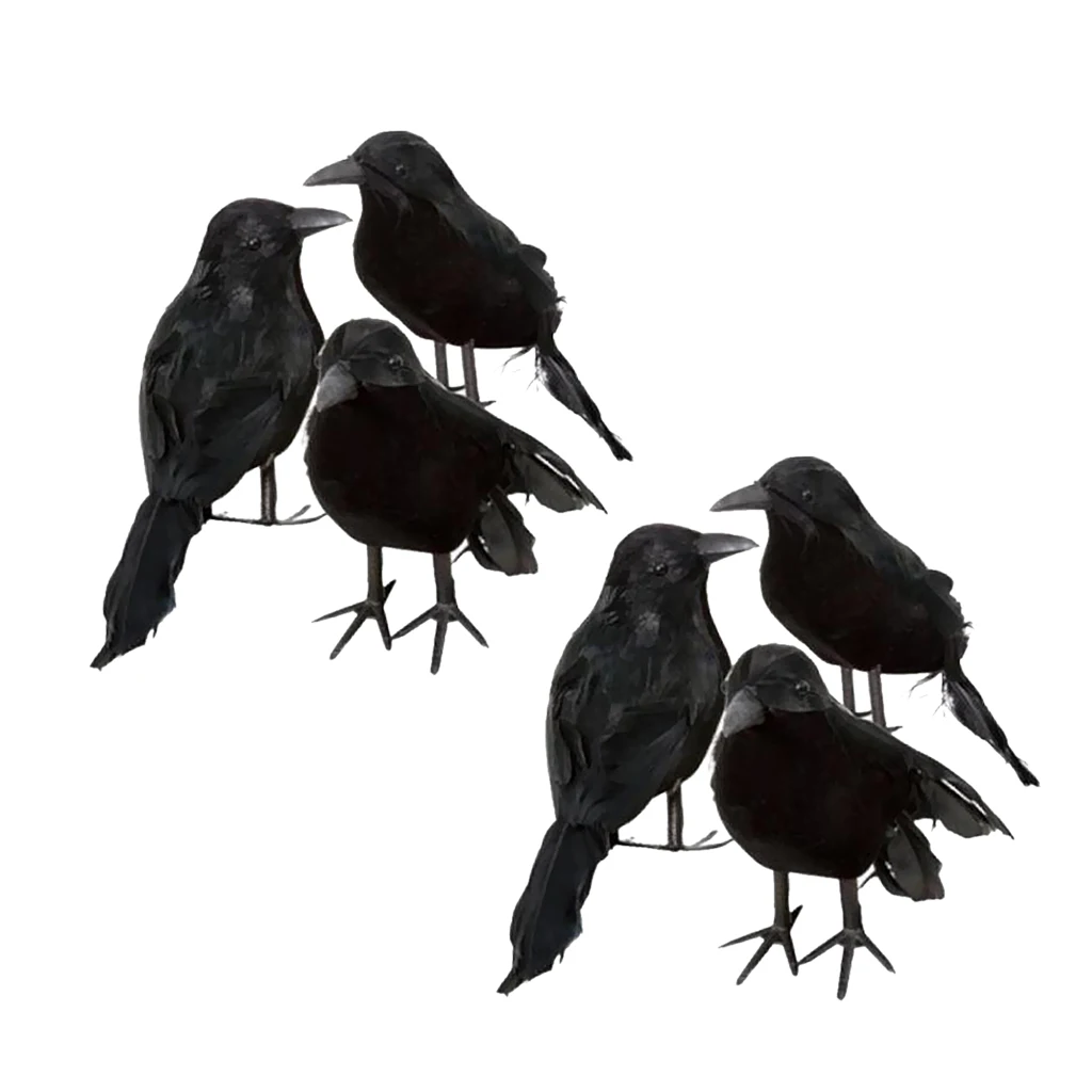 

6 Pieces Set Foam Fake Black Crows Birds Ravens Ornaments Halloween Decor