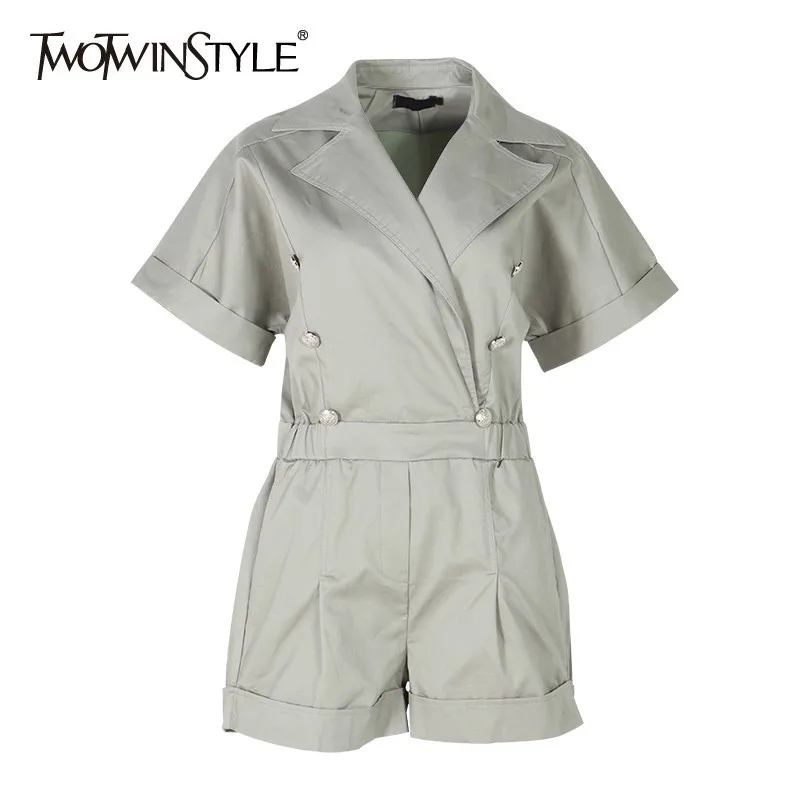 TWOTWINSTYLE летний Однотонный женский комбинезон с отворотом коротким рукавом