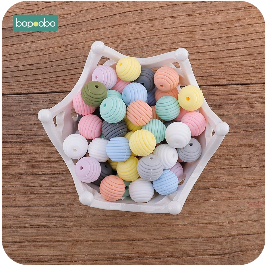 

Bopoobo 100pc 15mm BPA Free Silicone Spiral Beads Food Grade Silicone Honeycomb Beads Baby Silicone Pearl Tiny Rod For Children