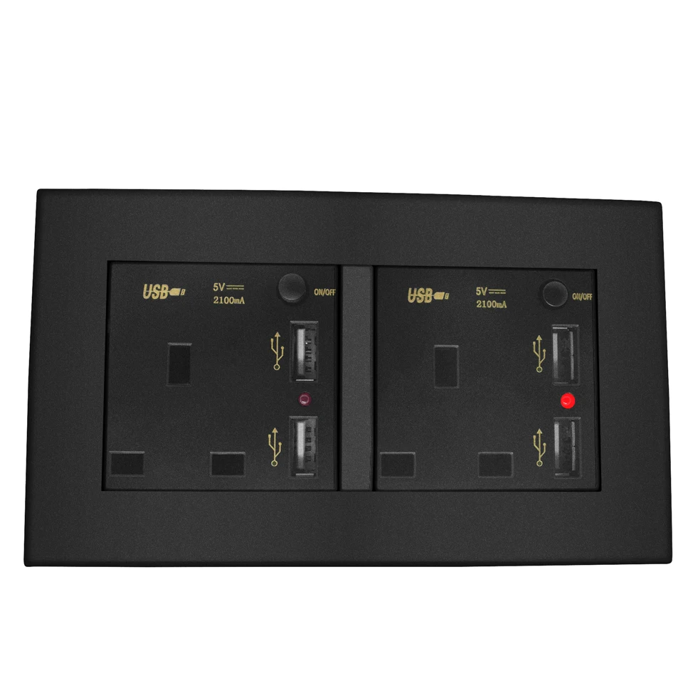 Настенная розетка с двойным соединением Великобритании переключаемая 2 1 а 4 USB