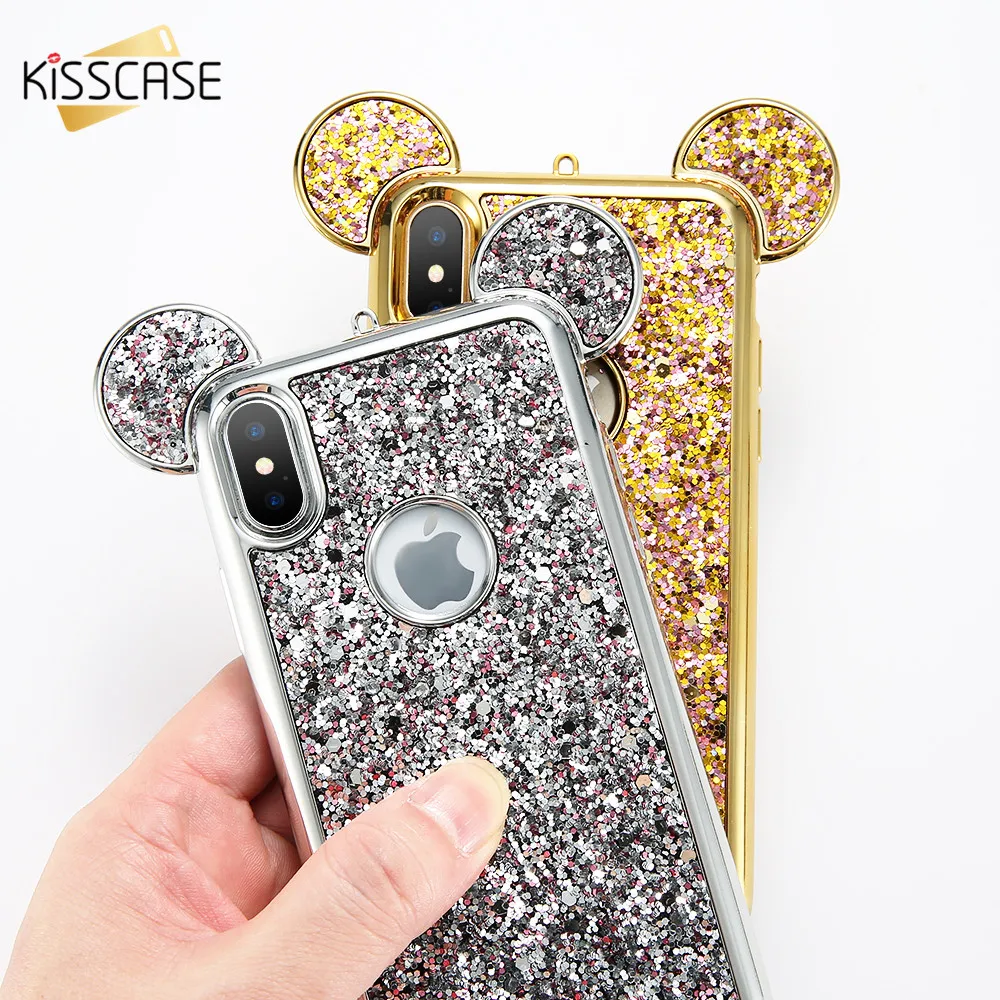 KISSCASE 3D чехол для телефона с ушками Микки iPhone 7 6 6s Plus 5 5S se милые девичьи Чехлы X 10