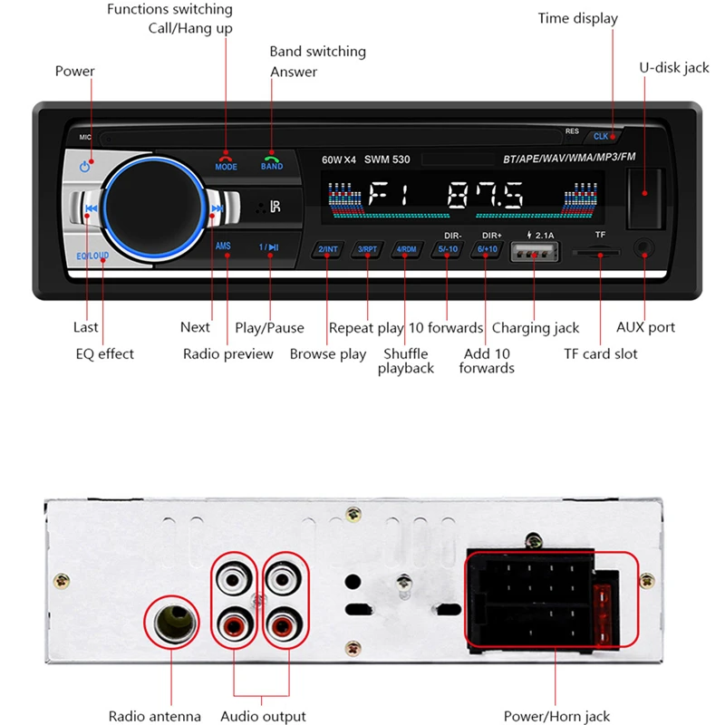 Zeepin Bluetooth Autoradio Car Stereo Radio 12V In-dash 1 Din FM Aux Input Receiver SD USB MP3 MMC WMA Audio Player | Автомобили и