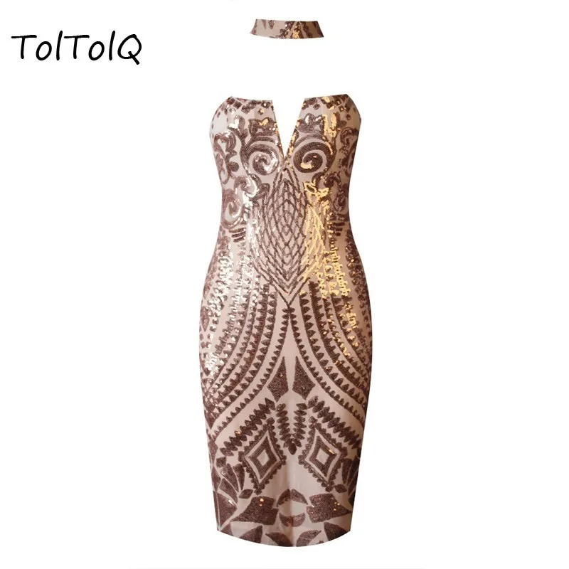 Elastic Sexy Sleeveless Club Party Dresses Collar Bling Sequined Backless Dress Summer Bodycon Elegant Fashion Women Vestidos | Женская