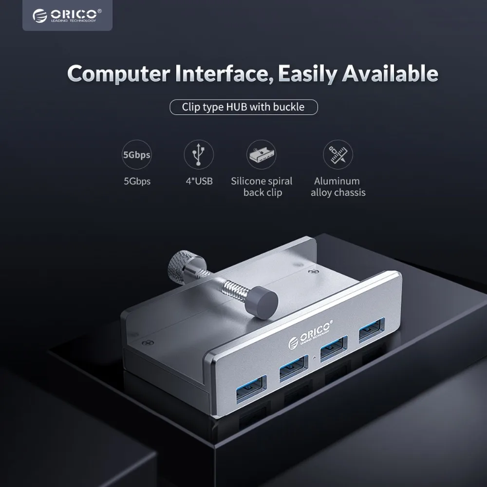 ORICO 4 порта s USB сплиттер USB3.0 концентратор с портом питания клип Тип алюминиевый 5