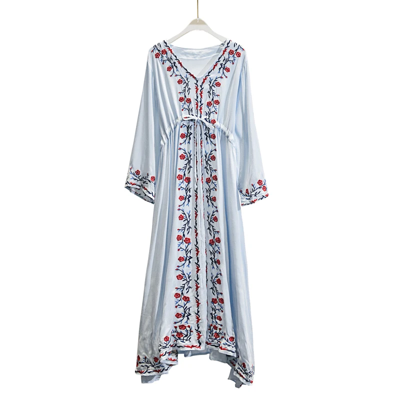 2019 spring new striped embroidered large size was thin dress red boho style fashion retro goddess women's clothing | Женская одежда