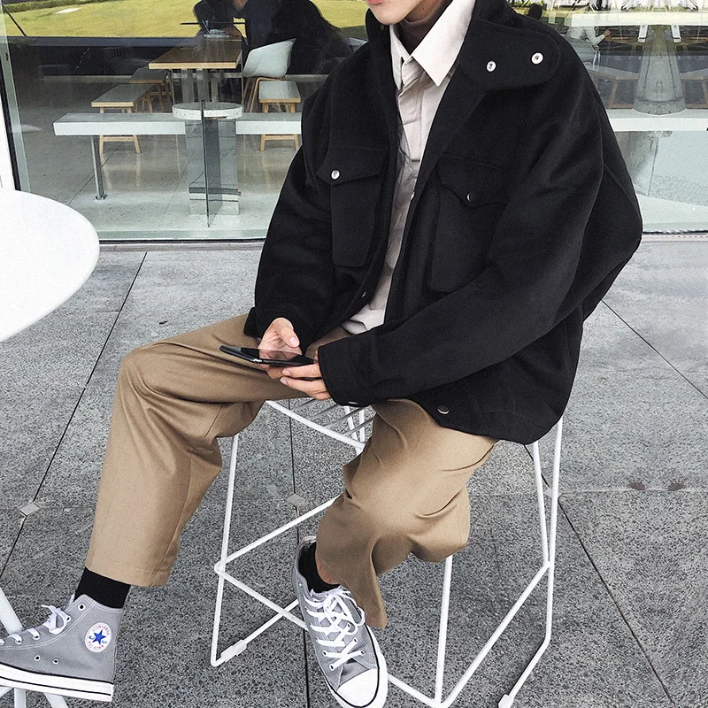 2018 Autumn And Winter New Fashion Men's Student Jacket Tide Solid Color Sports Shirt Camel / Black M-2XL | Мужская одежда