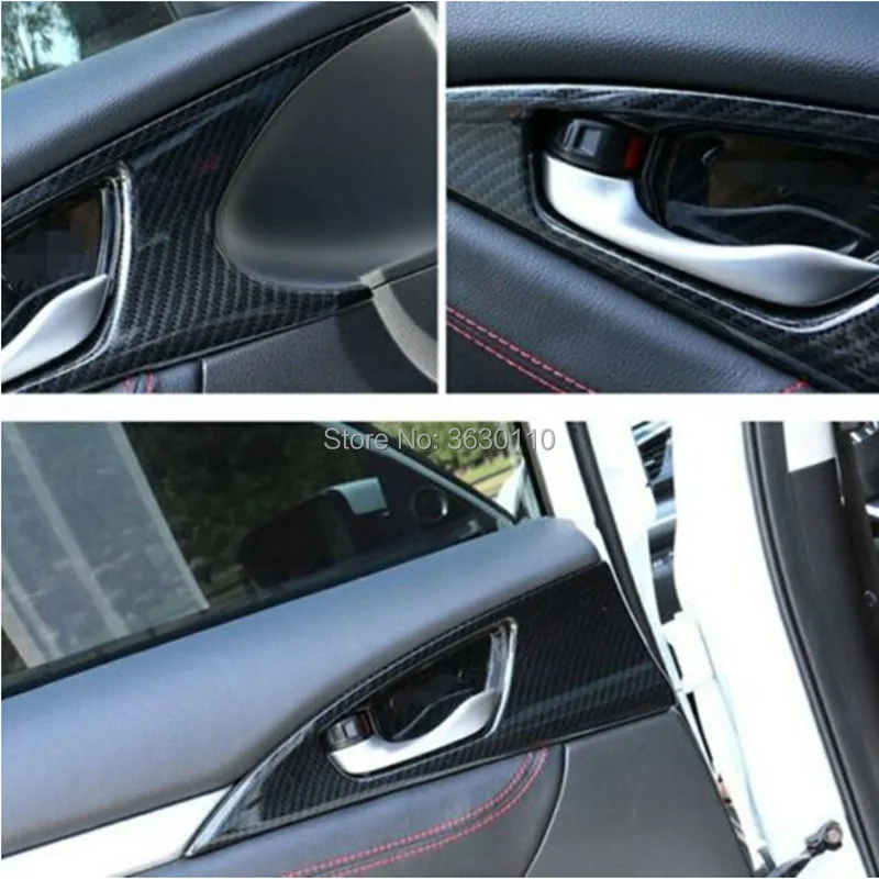 

For Honda Civic 2016 2017 2018 4Pcs ABS Inner Door Bowl Bezel Cover Trim Carbon Fiber Color Decorative Car-styling Accessories