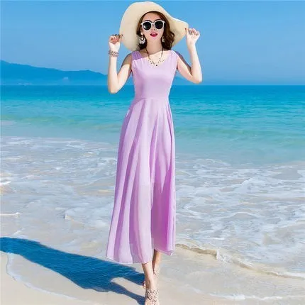 Women Summer Beach Dresses Long Red Chiffon Dress Sleeveless Slim Sexy Holiday One Piece 2019 New AS260 | Женская одежда