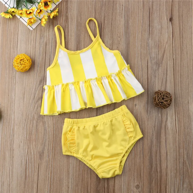 Kids Baby Girls Swimming Tankini Bikini Set Stripe Crop Tops Shorts Swimwear Beach Swimsuit Two-Piece Bathing Suits | Спорт и
