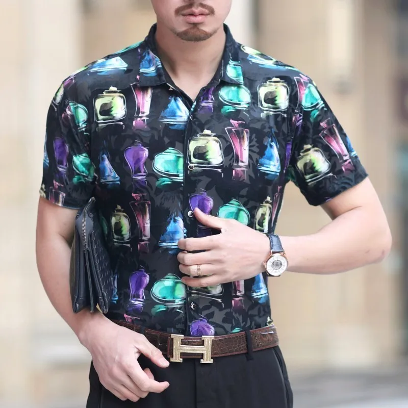 Рубашка с коротким рукавом Camisa Hombre прозрачная гавайская 2019|Повседневные рубашки|