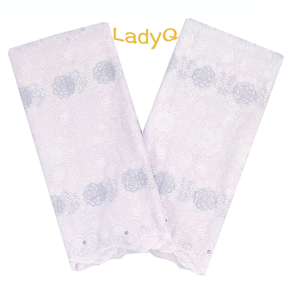 LadyQ Aso Ebi белая нигерийская кружевная ткань для свадьбы 2018 Хлопок Вышитая