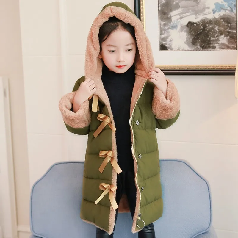 Fleece Winter Park Teenage Coats For Girls 2018 Bow Thick Overalls Casual Children's Jackets Girl Clothing 14 6 8 12 4 Years | Детская