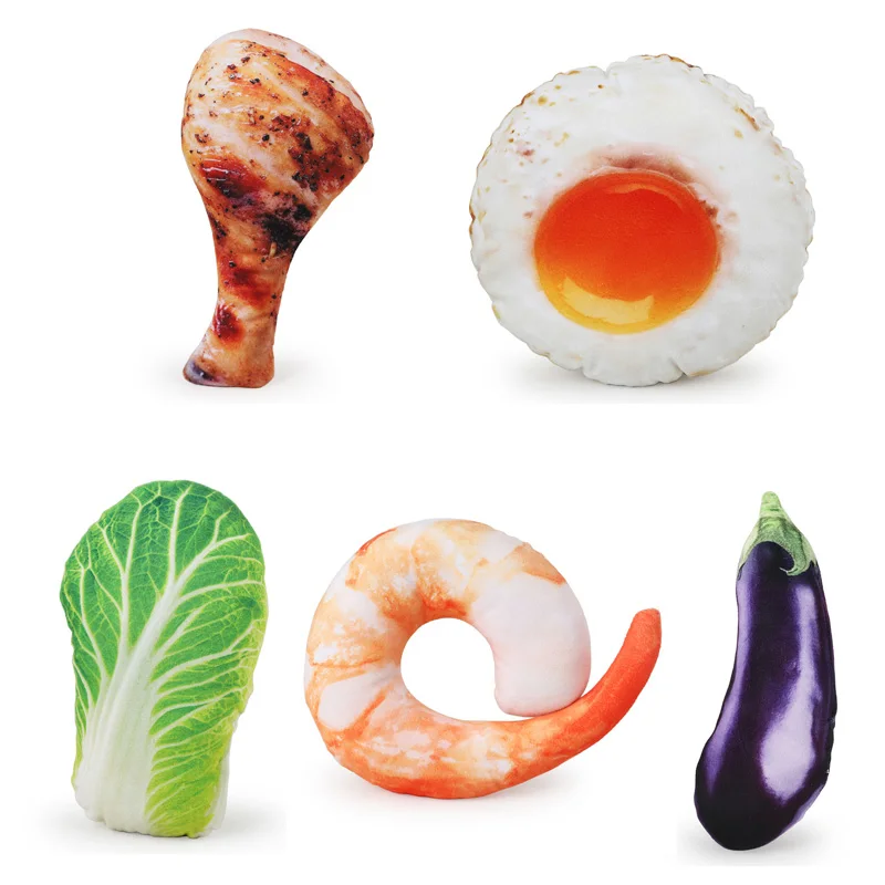 New Pet Simulation Food Sound Toy Dog Play Chew Bite Plush Toys Chicken Leg Eggplant Shrimp Vegetable Egg Pets Supplies 1Pc|Игрушки для