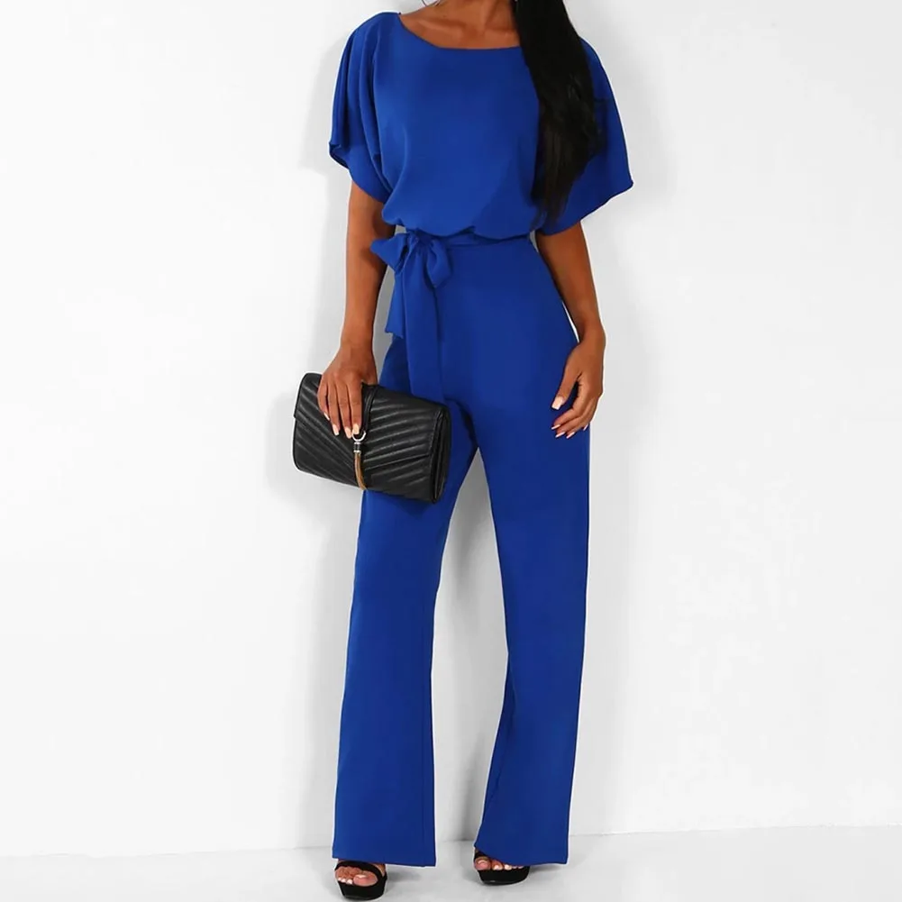 Женский спортивный костюм элегантный комбинезон с круглым вырезом и широкими