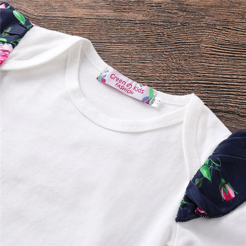 Lovely Newborn Cotton Clothes Baby Girls Outfits Fly Sleeve Bodysuits Floral Bow Belt Harem Pants Headband 3Pcs Girl Sets 0-24M |