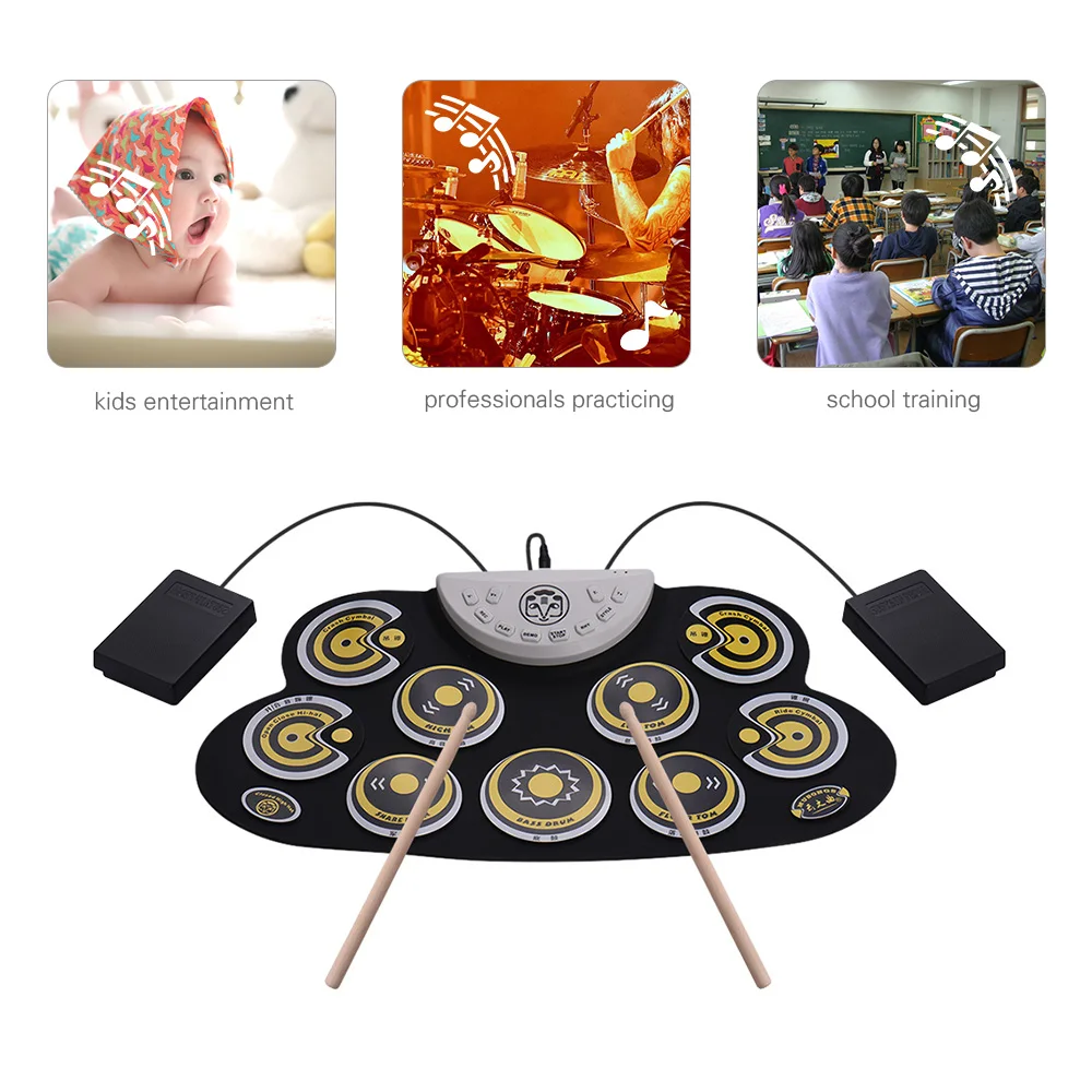 Портативный Силиконовый барабанный набор электронный с барабанными палочками