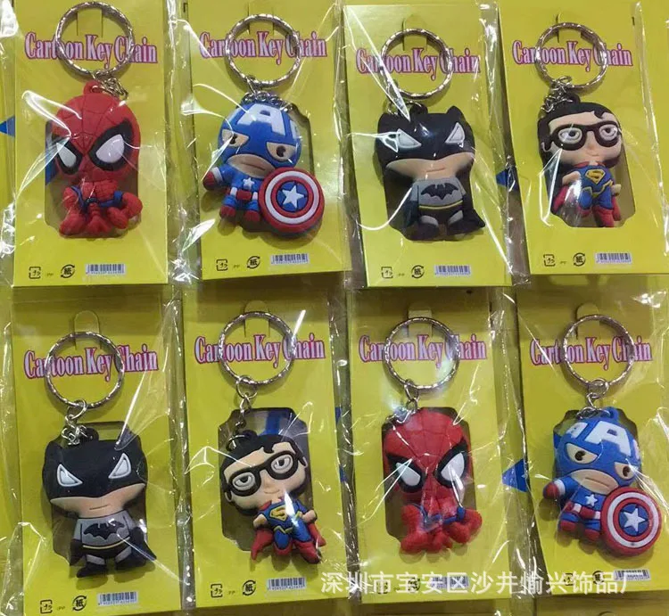 30pcs per lot Avengers superhero 3D keychains superman spiderman iron man captain America cute gifts | Украшения и аксессуары