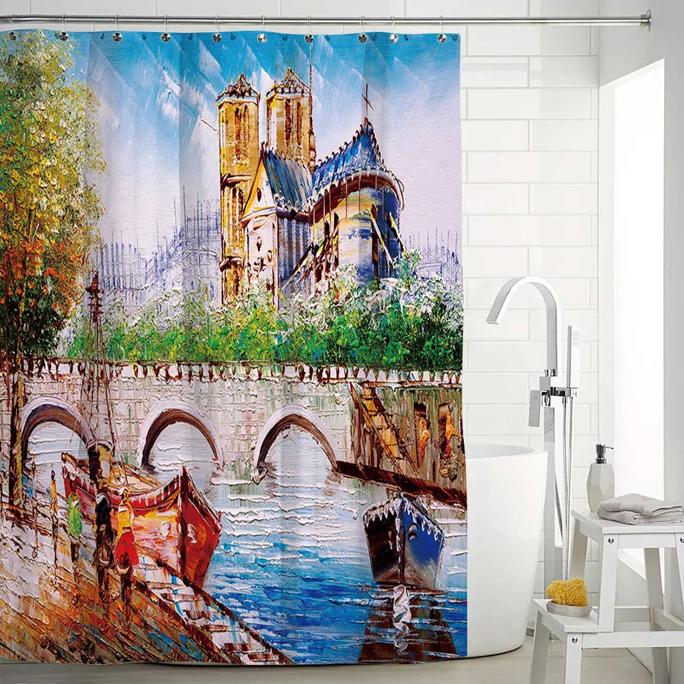 Картина маслом Стиль Водонепроницаемый раздела Шторы ванной занавеска из