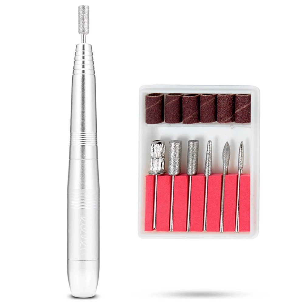 Портативный USB Электрический маникюр ногтей дрель с 6 шлифовальных головок 19000