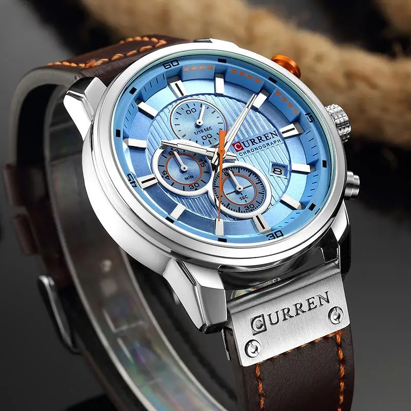 CURREN 8291 Мужские Аналоговые часы цифровые кожаные спортивные мужские армейские