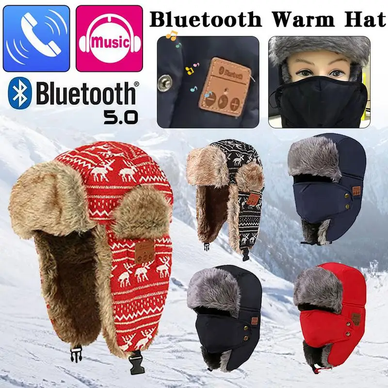 

Шапка-бомбер с Bluetooth 5,0, теплая хлопковая шапка для мужчин и женщин в русском стиле, уличная шапка охотника, уличная шапка-ушанка