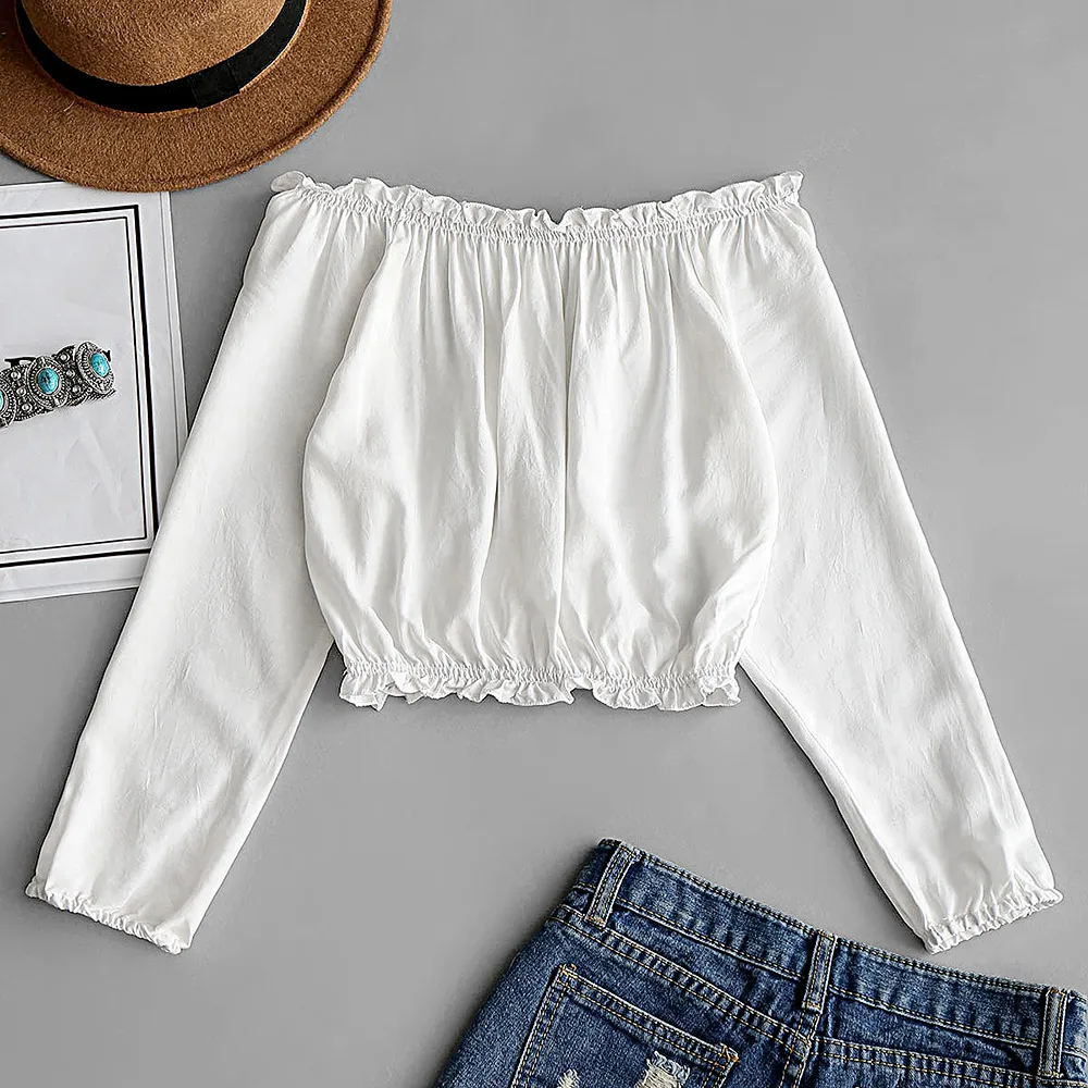 ZAFUL Укороченные блузки с открытыми плечами Повседневная чешская сплошная