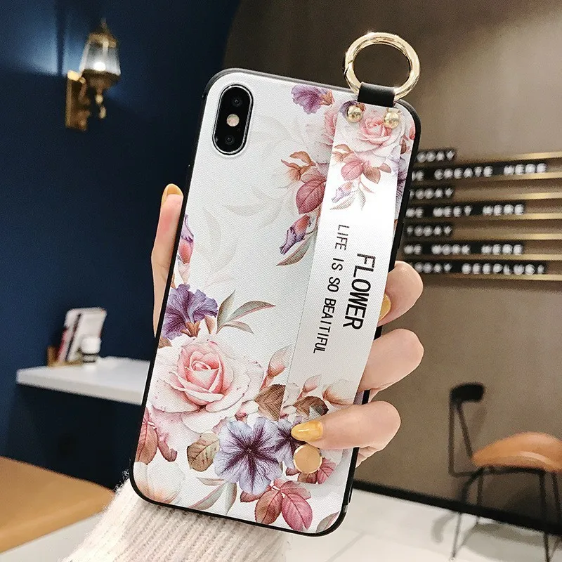 \ 3D чехол с цветочным принтом и держателем на ремешке для iPhone 11 pro max 7 8 PLUS 6 6S