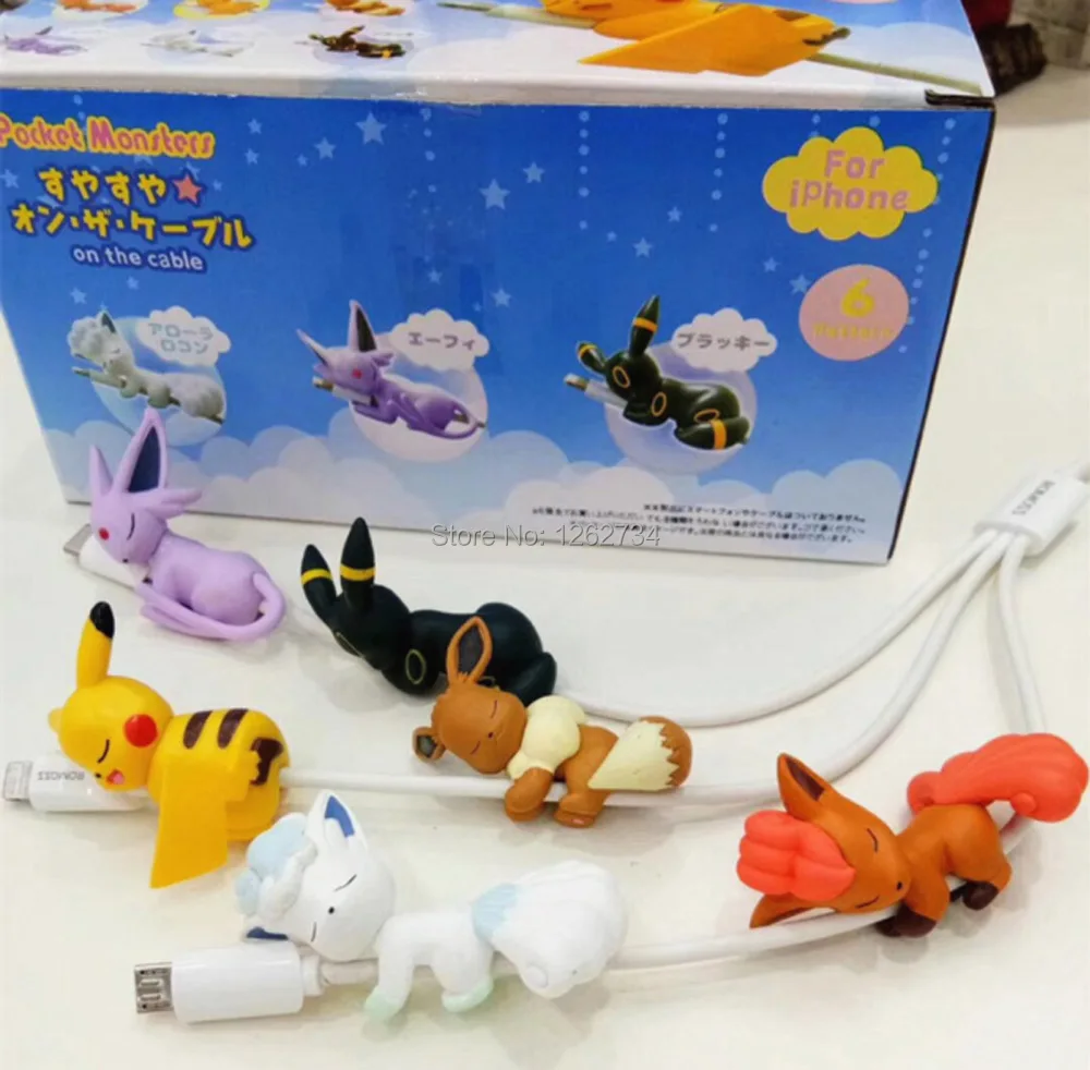 Милые фигурки героев животных Pika Eev Alola Vulpix Umbreon 6 шт. протектор кабеля 5 см ПВХ