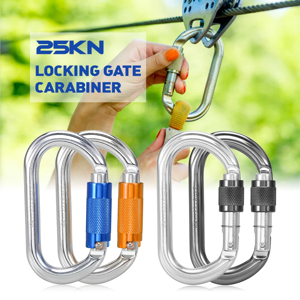 

Outdoor 25KN D Shape Auto Locking Gate Carabiner Heavy Duty Buckle Pack Lock Gate Carabiner Climbing Hammock Camping Equipment